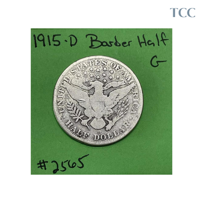 1915 D Barber Liberty Head Half Dollar 50c Good 90% Silver