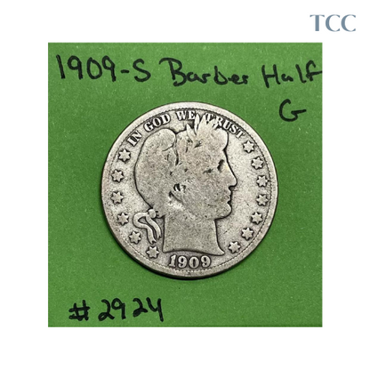 1909 S Barber Half Dollar 50c Good 90% Silver