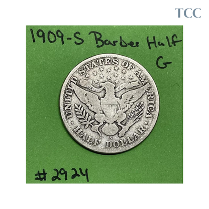 1909 S Barber Half Dollar 50c Good 90% Silver