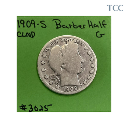 1909 S Barber Half Dollar 50c Good Cleaned 90% Silver