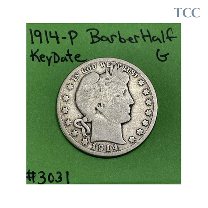 1914-P Barber Half Dollar 50c Good Key Date 90% Silver