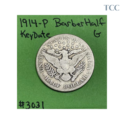 1914-P Barber Half Dollar 50c Good Key Date 90% Silver