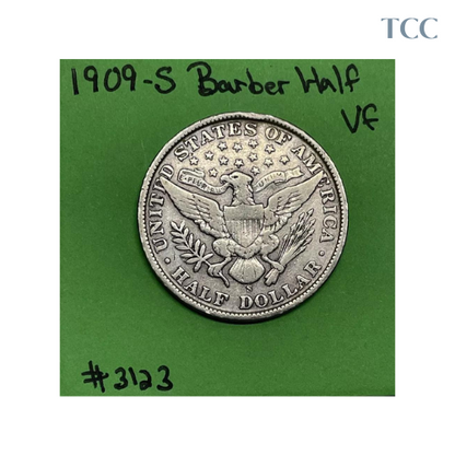 1909 S Barber Half Dollar VF Very Fine 90% Silver