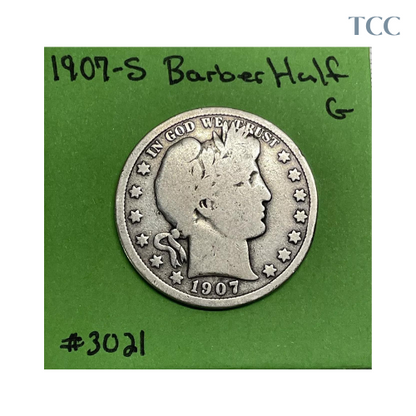 1907-S Barber Liberty Head Half Dollar 50c Good 90% Silver