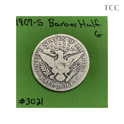 1907-S Barber Liberty Head Half Dollar 50c Good 90% Silver