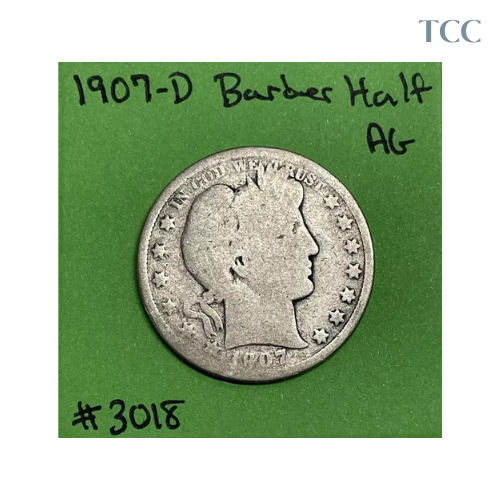 1907 D Barber Half Dollar 50c AG About Good 90% Silver