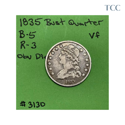 1835 Capped Bust Quarter B-5 Rarity -3 VF Very Fine