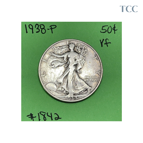 1938 P Walking Liberty Half Dollar Very Fine (VF) 90% Silver