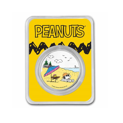 Peanuts® Snoopy & Woodstock at the Beach 1 oz Colorized Silver