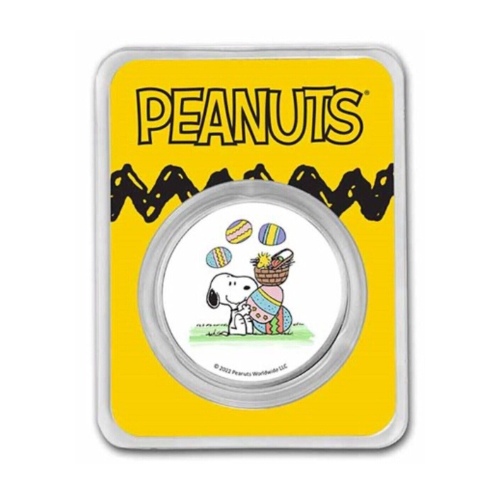 Peanuts® Snoopy & Woodstock Easter Egg Hunt 1 oz Colorized .999 Silver In TEP