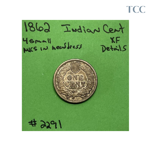 1862 Indian Head Cent 1c Better Grade XF Details