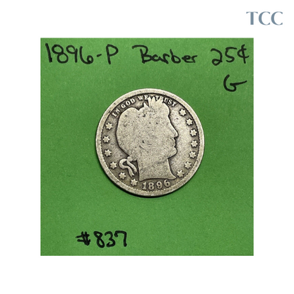 1896-P Barber Quarter 90% Silver Good