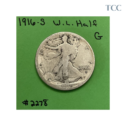 1916 S Liberty Walking Half Dollar Good