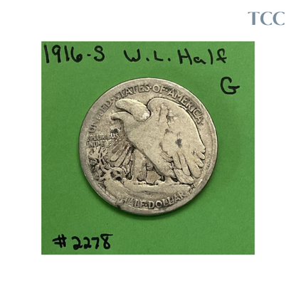 1916 S Liberty Walking Half Dollar Good