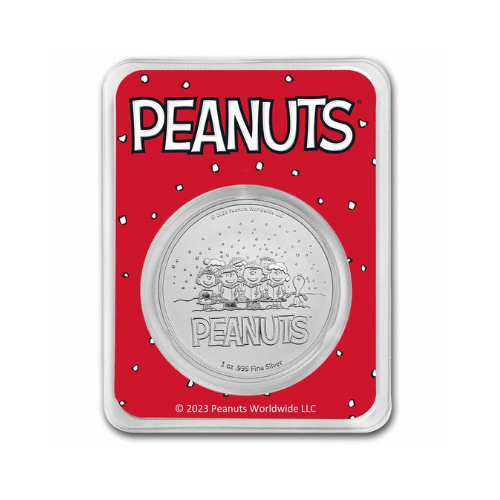 Peanuts® Snoopy & Woodstock Sledding 1 oz Colorized Silver