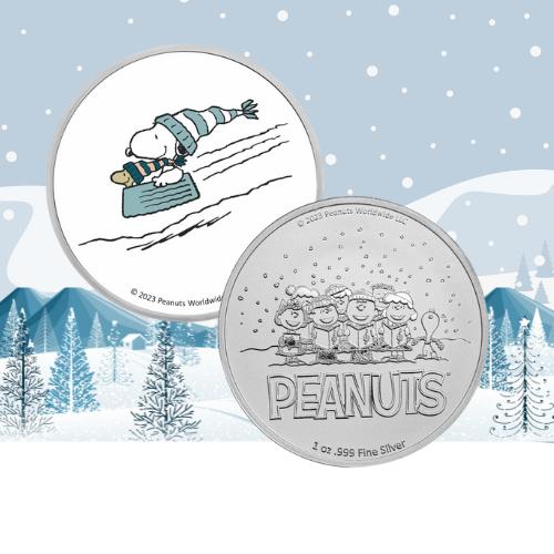 Peanuts® Snoopy & Woodstock Sledding 1 oz Colorized Silver