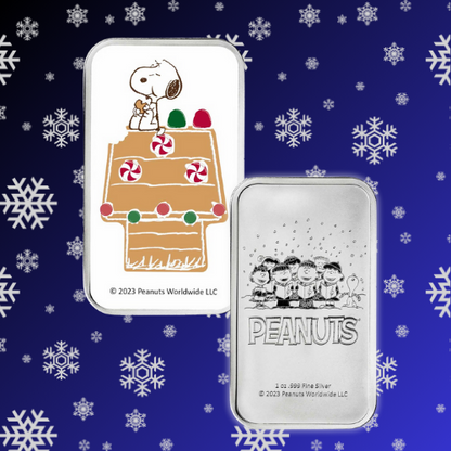 Peanuts® Snoopy Gingerbread House 1 oz Colorized Silver Bar