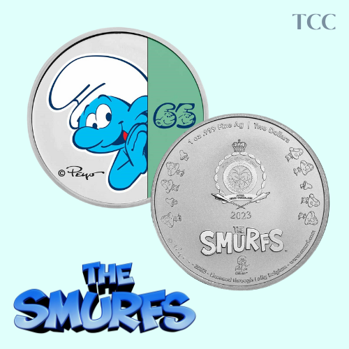 2023 Niue Colorized 1oz Silver $2 Smurfs 65th Anniversary in TEP