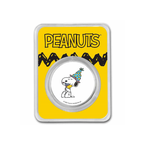 Peanuts® Snoopy & Woodstock Celebrate 1 oz Colorized Silver Round