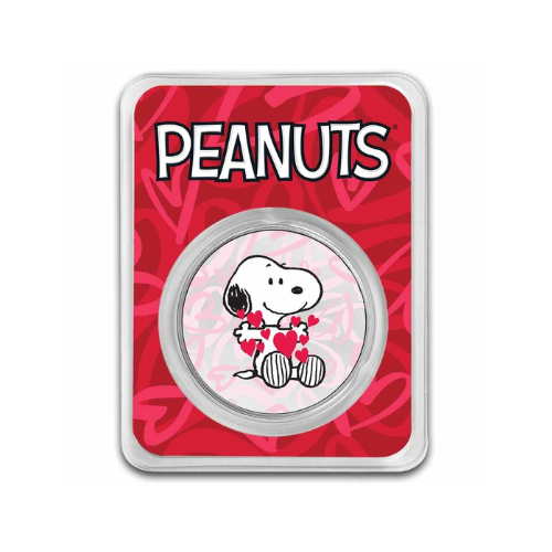 Peanuts® Valentine's Snoopy with Hearts 1 oz Colorized Silver