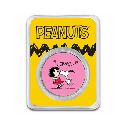 Peanuts® "SMAK!" Snoopy Kisses Lucy 1 oz Colorized Silver