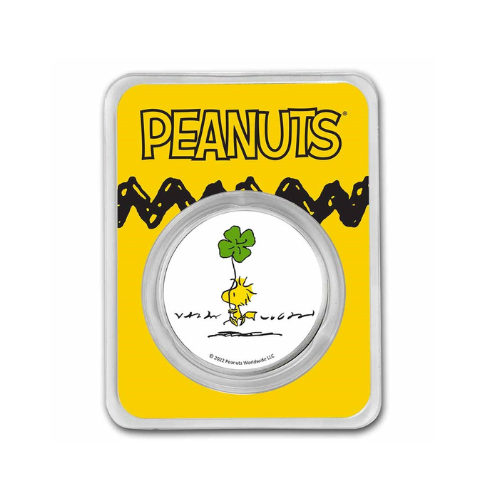 Peanuts® Woodstock Shamrock Clover 1 oz Colorized Silver Round