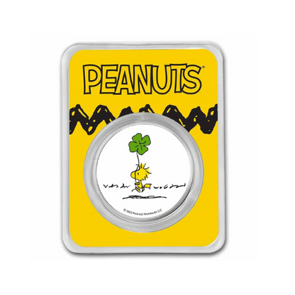 Peanuts® Woodstock Shamrock Clover 1 oz Colorized Silver Round