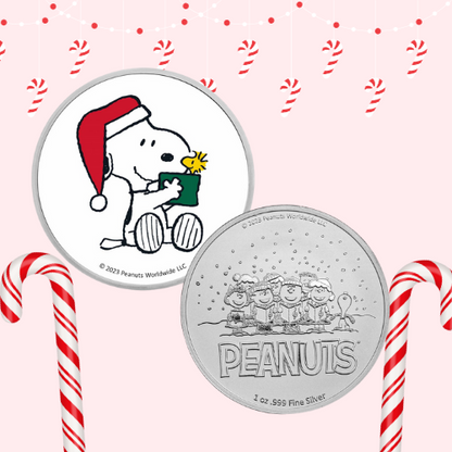 Peanuts® Snoopy Santa Holding Woodstock Colorized Silver