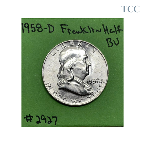 1958 D Franklin Silver Half Dollar 50c BU Brilliant Uncirculated 90% Silver