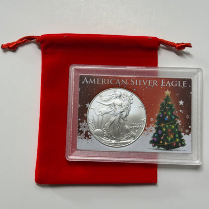 2024 1oz $1 American Silver Eagle In Christmas Frosty Case And Red Velvet Bag