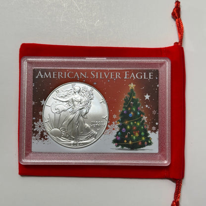 2024 1oz $1 American Silver Eagle In Christmas Frosty Case And Red Velvet Bag