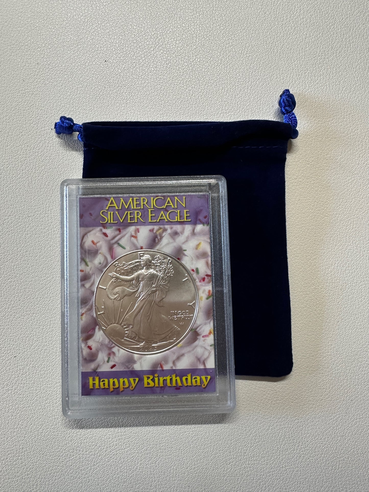 Happy Birthday 2025 1oz American Silver Eagle Gift Set Royal Blue