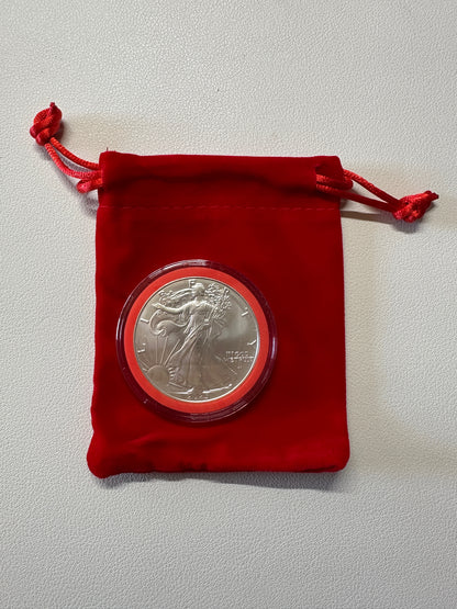 2025 American Silver Eagle 1 oz BU In Red Ring Holder & Velvet Bag