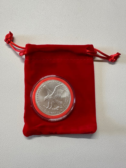 2025 American Silver Eagle 1 oz BU In Red Ring Holder & Velvet Bag