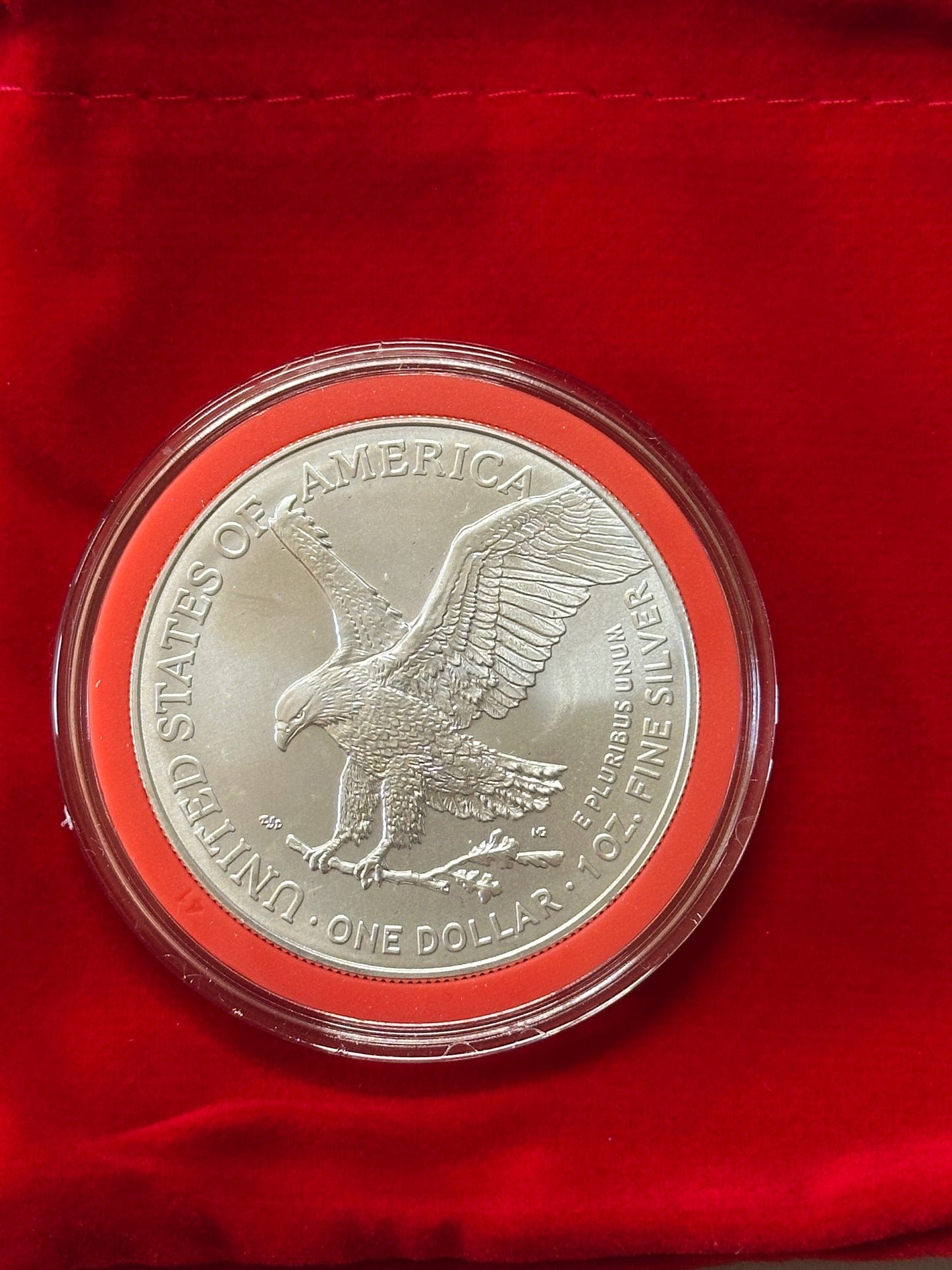 2025 American Silver Eagle 1 oz BU In Red Ring Holder & Velvet Bag