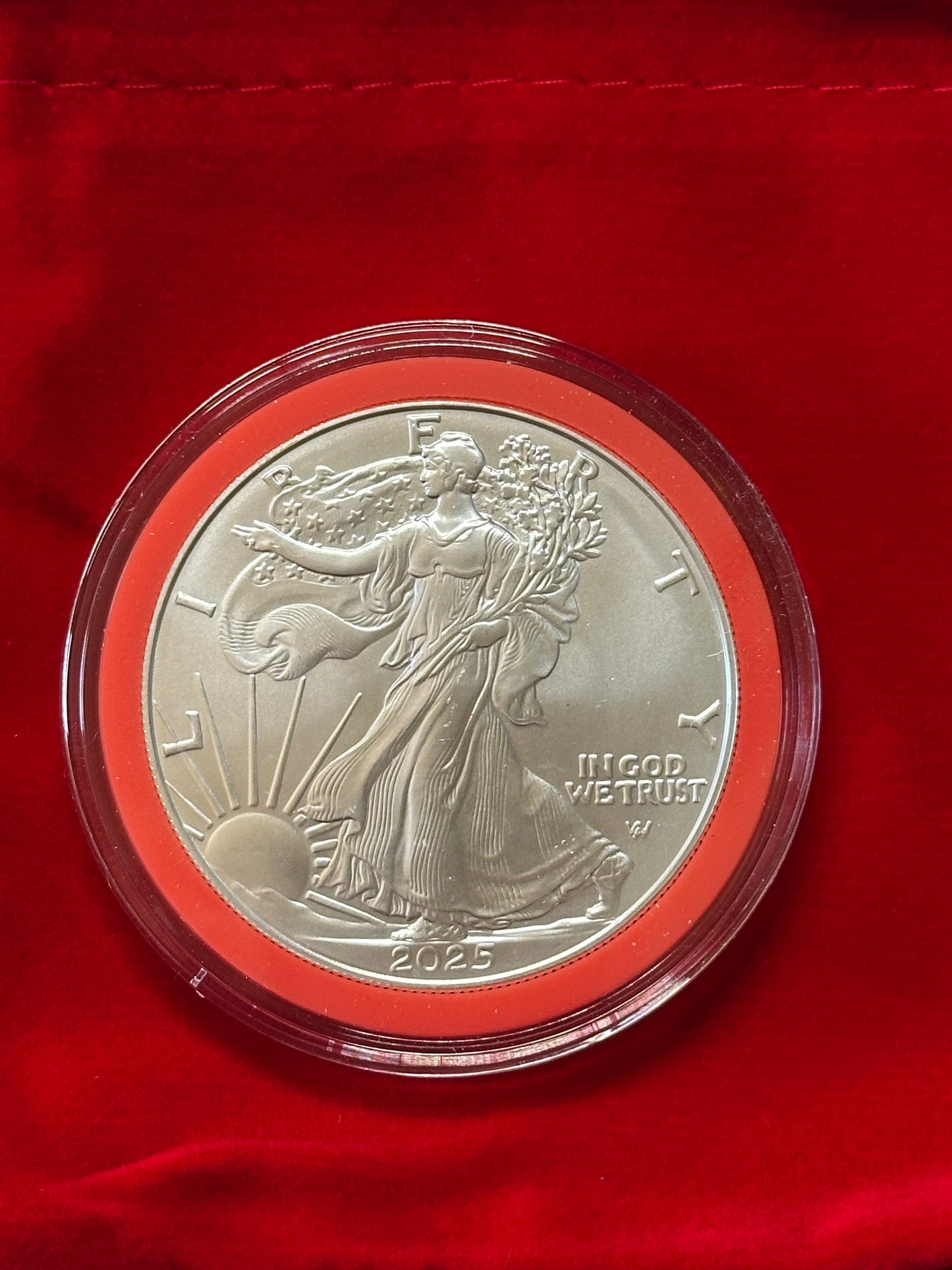 2025 American Silver Eagle 1 oz BU In Red Ring Holder & Velvet Bag