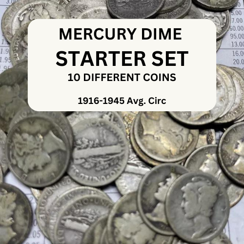 Mercury Dimes Starter Set 10 Different Coins 1916-1945 Average Circulated