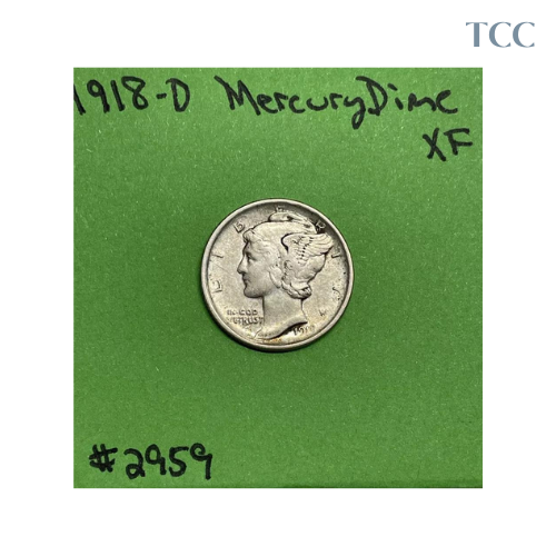 1918-D Mercury Dime 10c XF Extra Fine 90% Silver