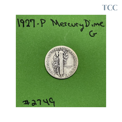 1927-P Mercury Dime G Good 90% Silver