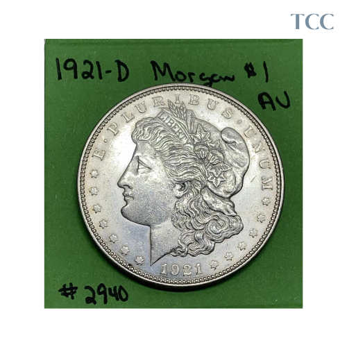 1921-D Morgan Silver Dollar $1 AU About Uncirculated