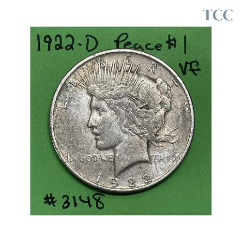 1922-D Peace Silver Dollar $1 VF Very Fine 90% Silver