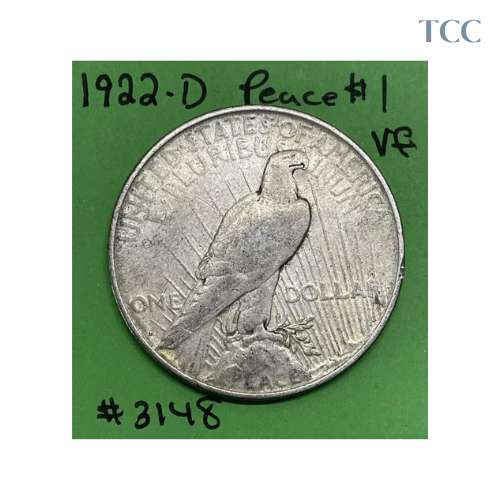 1922-D Peace Silver Dollar $1 VF Very Fine 90% Silver