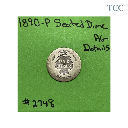 1890 P Seated Liberty Dime About Good (AG)