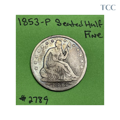 1853-P Seated Liberty Half Dollar 90% Silver Arrows and Rays FN