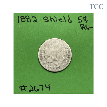 1882 Shield Nickel 5 Cent Piece AG