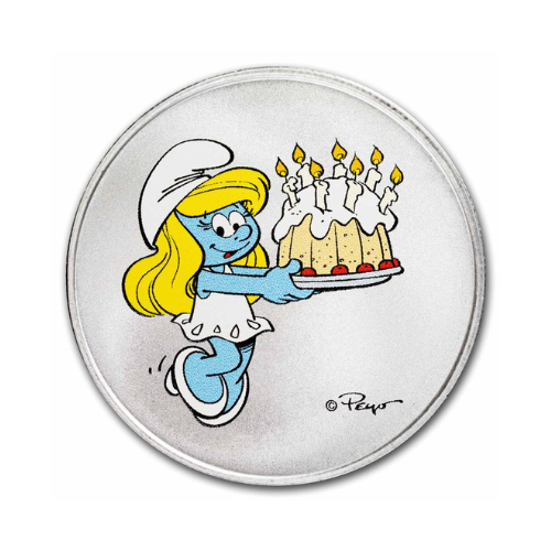 Smurfs Smurfette Happy Birthday 1 oz Colorized Silver