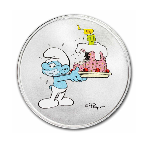 Smurfs Happy Birthday 1 oz Colorized Silver