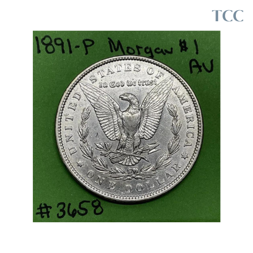 1891 P Morgan Dollar AU About Uncirculated 90% Silver