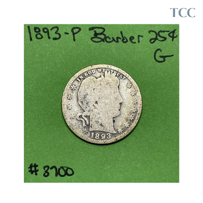 1893-P Barber Liberty Head Quarter Good (G)