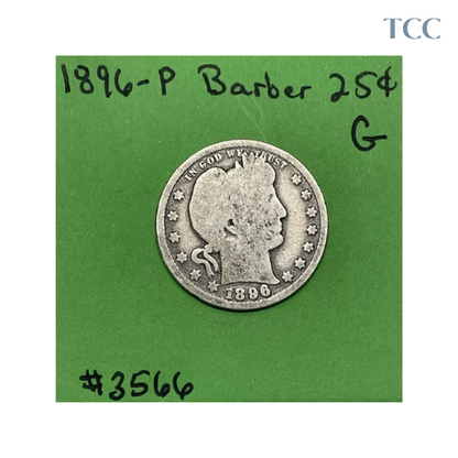 1896-P Barber Liberty Quarter 90% Silver Good (G)